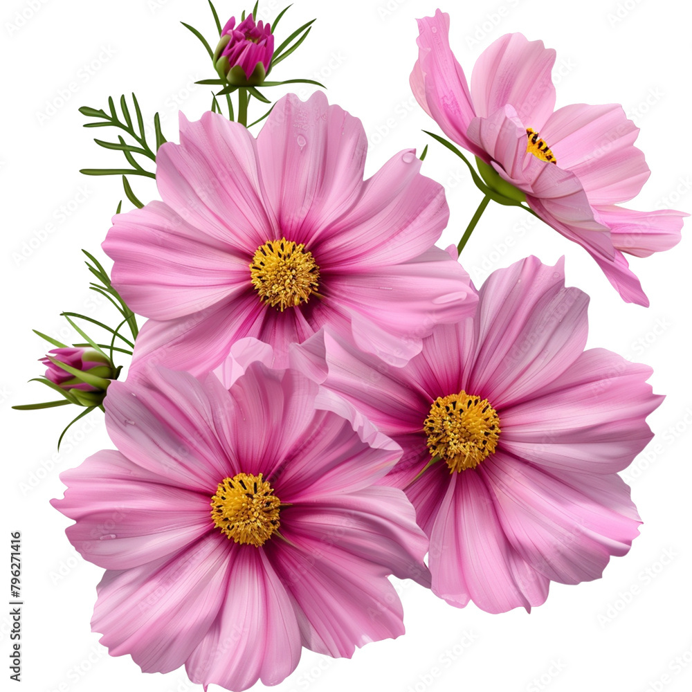 Pink cosmos flowers isolated on transparent background Pink cosmos flowers isolated on transparent background
