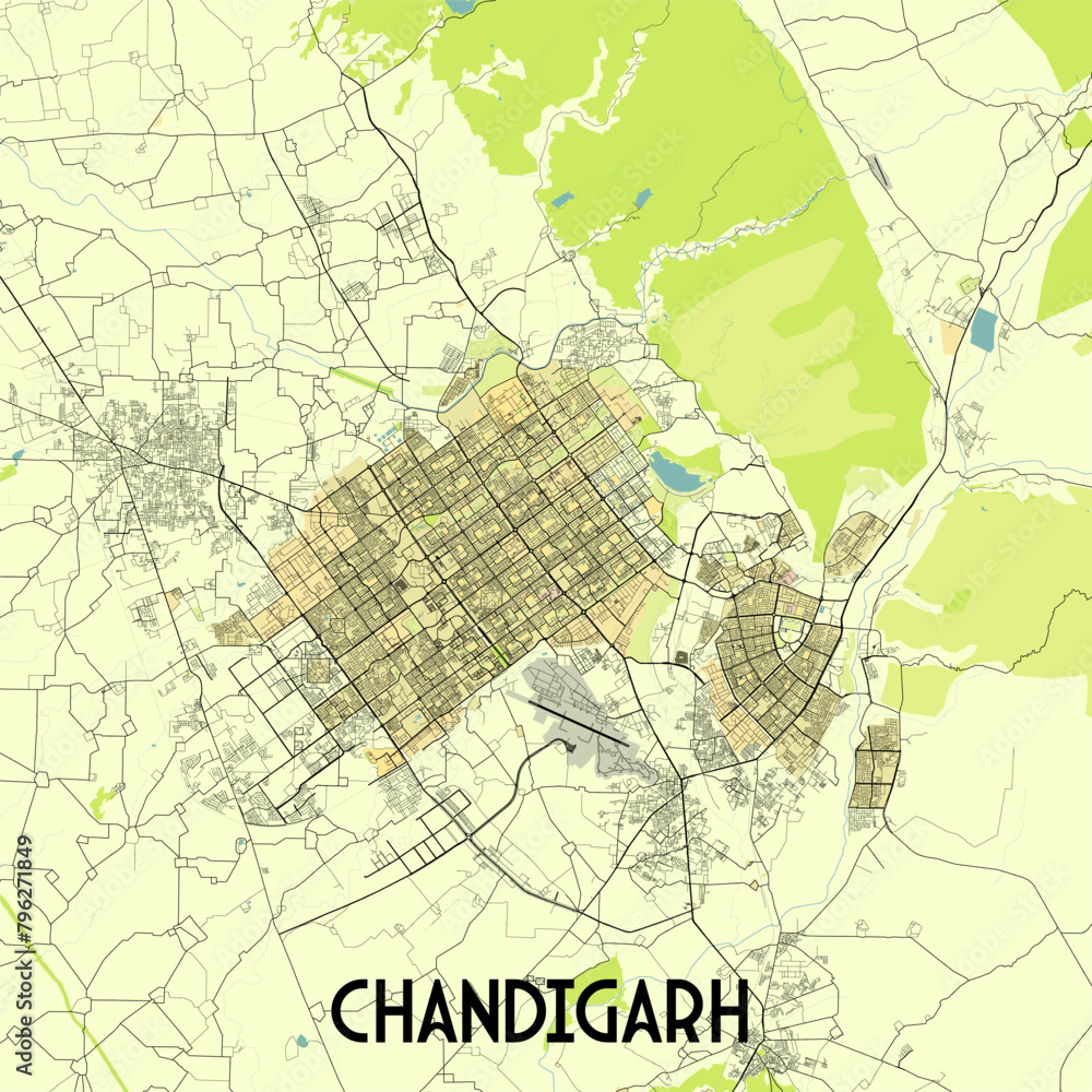 Naklejka premium Chandigarh India map poster art