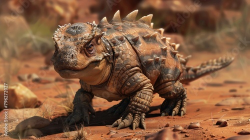 Little ankylosaurus puppy wagging its armored tail excitedly © 220 AI Studio