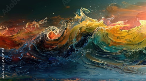 Rippling waves with vibrant hues, creating a dynamic effect