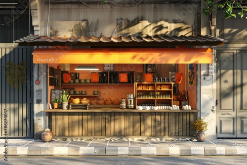 Fototapeta Naklejka Na Ścianę i Meble -  A small food stand on the side of a street. Ideal for illustrating urban street food scenes