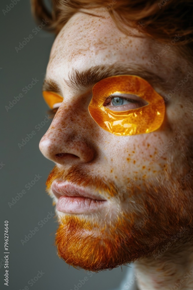A man with orange face paint on his face A man with orange face paint on his face