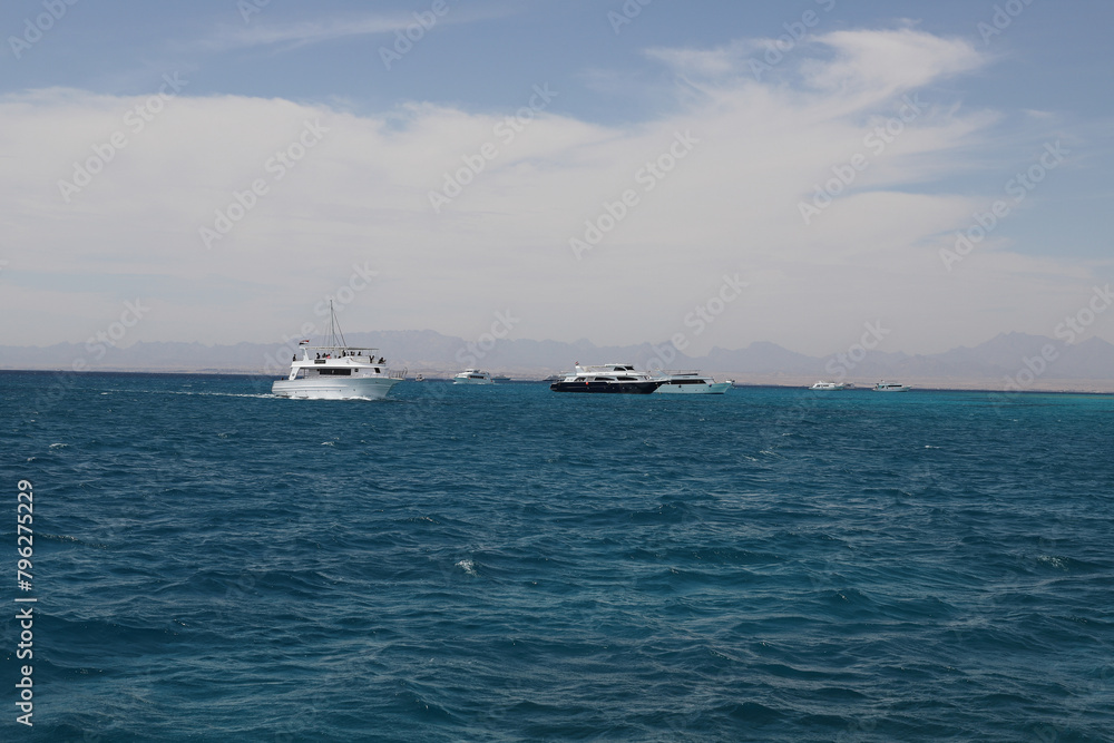 red sea, seascape, skyscape and yachts