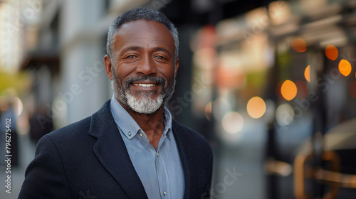 Man mature adult businessman black urban portrait senior smiling african mature adult confident american confidence happy african american mid age old. © aekkorn