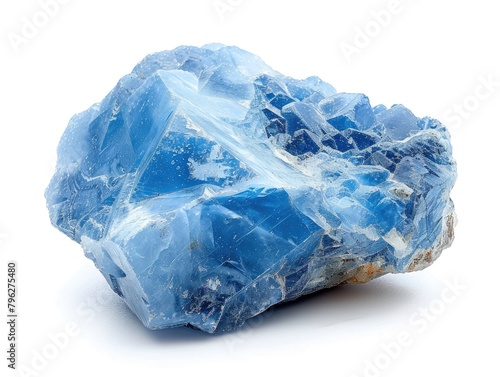 Rough Blue Chalcedony: Precious Natural Gemstone Isolated on White Background