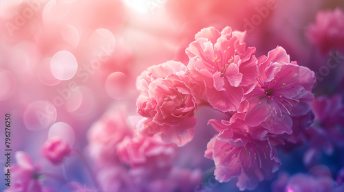 A close up of pink flowers with a blurry background