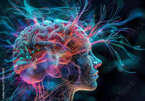 D MRI-based illustration of human brain nerve tracts.