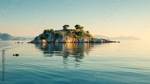 Calm and warm sea and picturesque quaint island