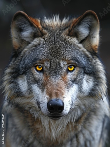 Alpha Male Wolf. Stunning Closeup Animal Portrait of Beautiful Canine Canis Lupus Staring 