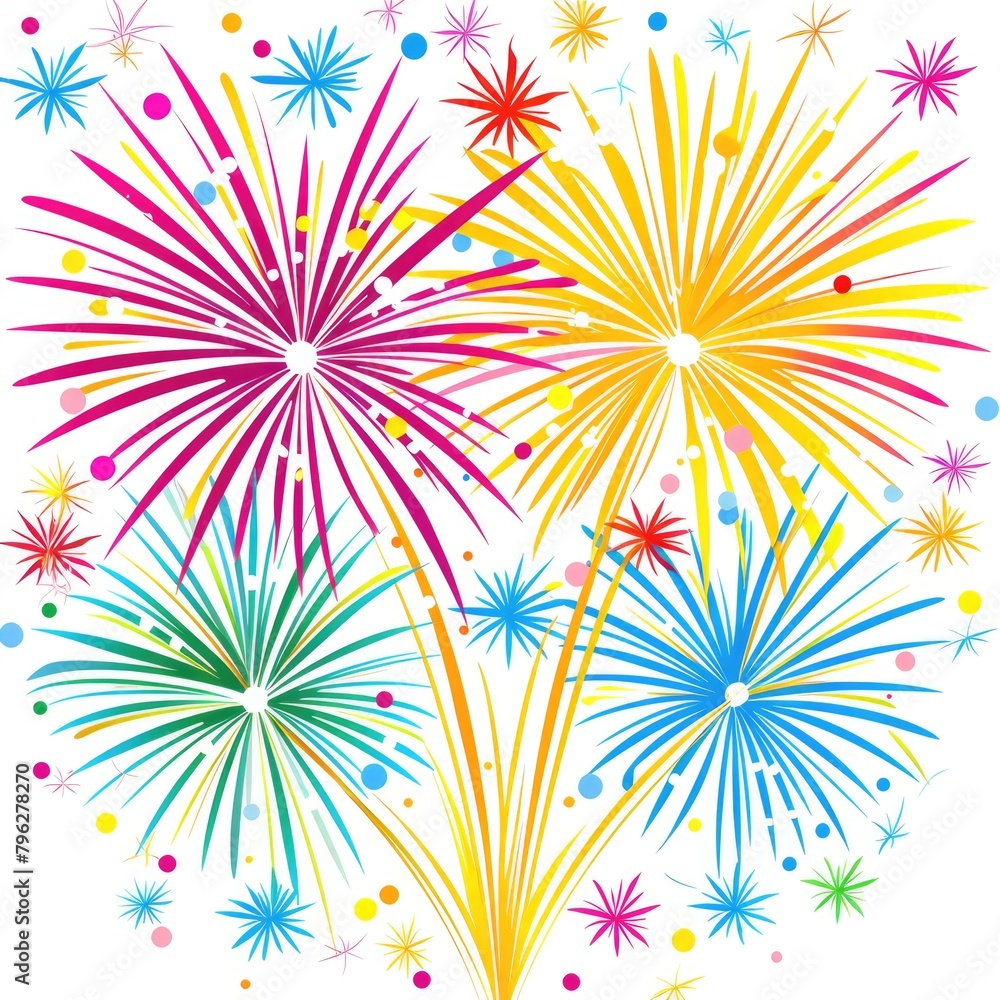 Colorful Fireworks for Celebration and Holidays. Bright and Colorful Fireworks Clipart in Rainbow