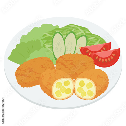 コーンクリームコロッケのイラスト