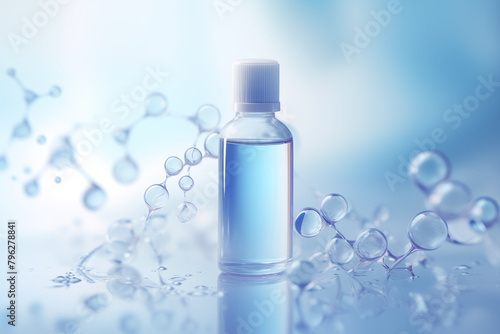 Oxygen bubbles, mineral water, water cosmetic essence, liquid bubble, bottle on a light background