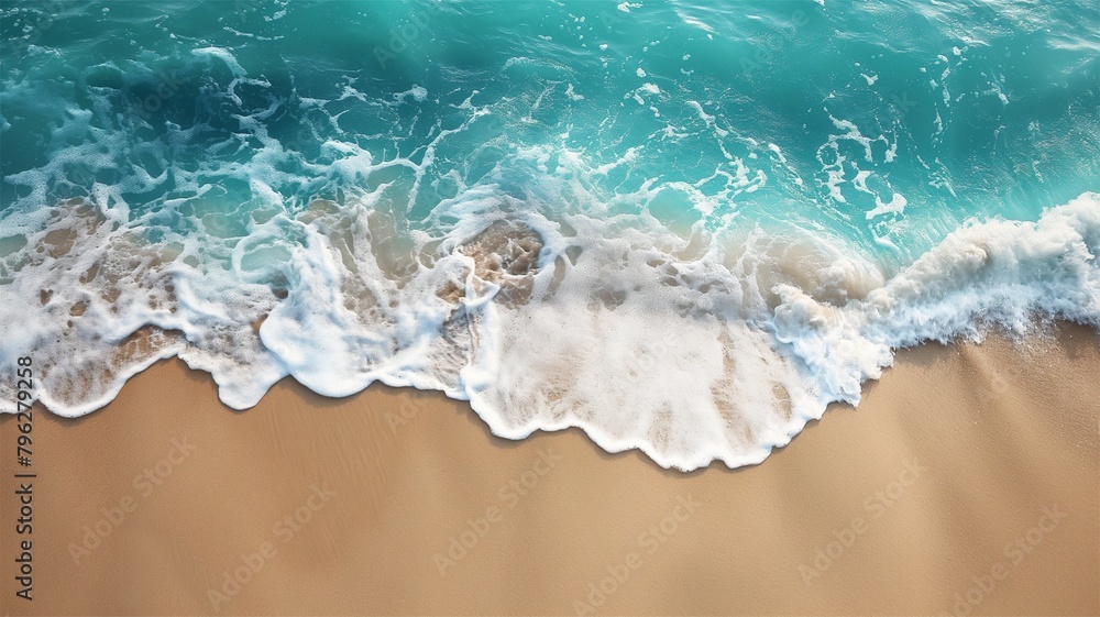 The beach has waves and a bright sky. The beach has waves and a bright sky.