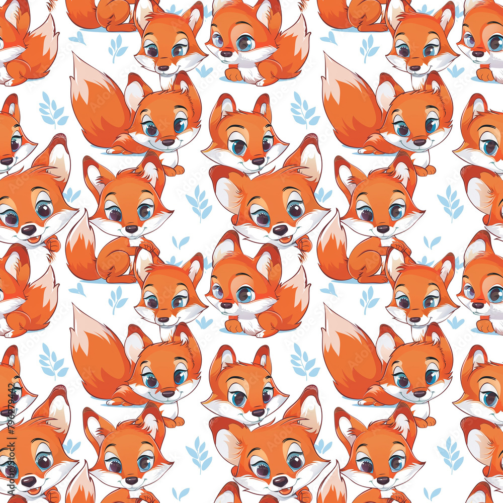 Obraz premium A pattern of cute cartoon foxes in various poses