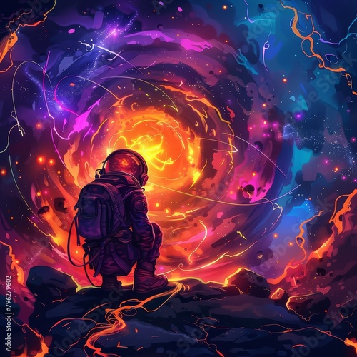 An astronaut looking at a supernova