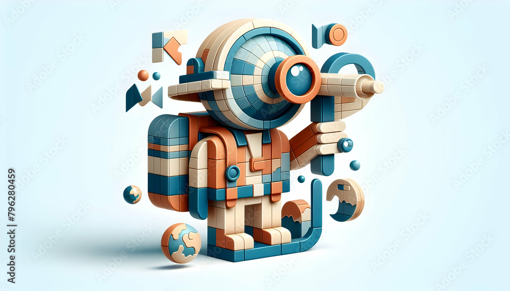 3D Flat Icon: Mosaic Paper Map Inspires Inner Explorer with Abstract Travel Elements in Isometric Scene 3D Flat Icon: Mosaic Paper Map Inspires Inner Explorer with Abstract Travel Elements in Isometric Scene