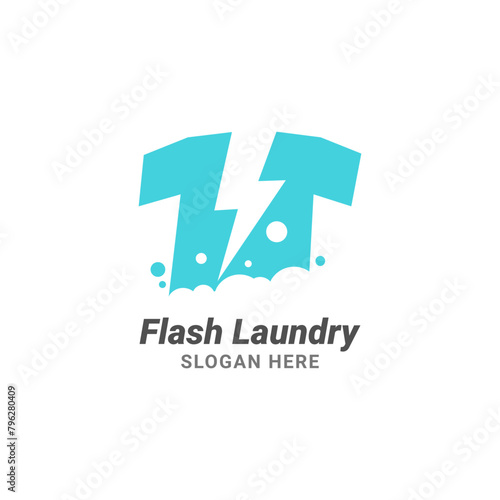 Flash laundry logo concept. Flash and T-shirt vector illustration