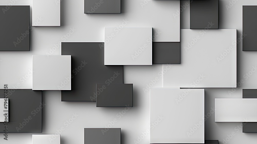 3D white seamless background with grey and black squares, simple shapes. Simple design in the style of white background 3D white seamless background with grey and black squares, simple shapes. Simple design in the style of white background