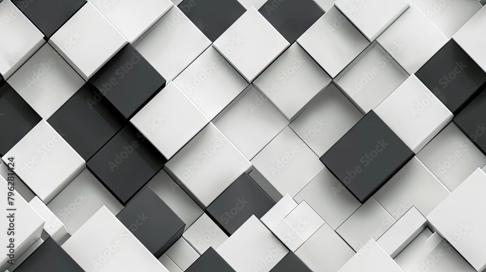 3D white seamless background with grey and black squares, simple shapes. Simple design in the style of white background 3D white seamless background with grey and black squares, simple shapes. Simple design in the style of white background
