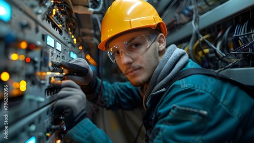 Maintaining Electrical Panel for Efficient Power System Operation in a Complex Setting. Concept Electrical Panel Maintenance, Power System Efficiency, Complex Settings, Electrical Safety