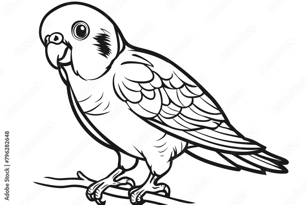 basic cartoon clip art of a Parrot, bold lines, no gray scale, simple coloring page for toddlers