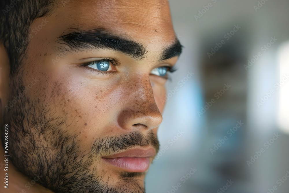Closeup of a serious attractive young man emphasizing attention to detail. Concept Serious, Attractive, Young Man, Closeup, Detail Closeup of a serious attractive young man emphasizing attention to detail. Concept Serious, Attractive, Young Man, Closeup, Detail