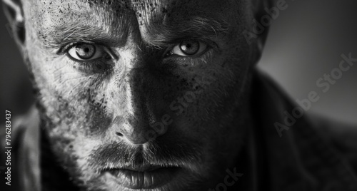 Against a stark backdrop an actor stares straight into the camera with a fierce gaze their black and white portrait revealing the layers of complexity in their acting and the intensity .