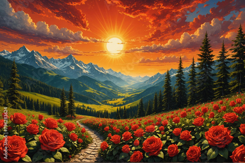 sunrise in the mountains flowers #796283624