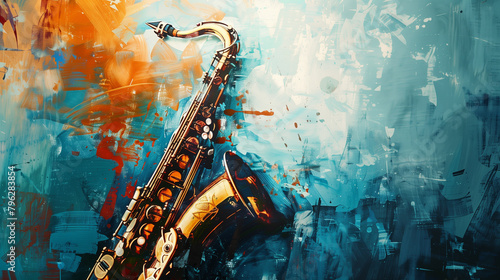 a creative painted poster for a jazz evening. saxophone on a jazz poster photo