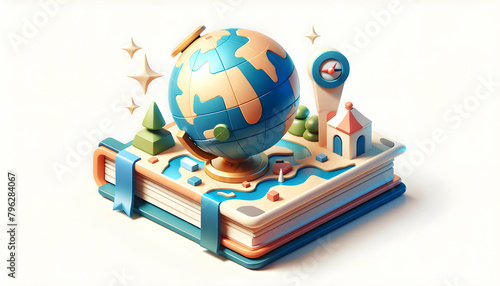 Exploring 3D Flat Icon: Navigational Wonders Unveiled. Map Close-Up Inspires Isometric Scene for Navigation and Travel Wonder