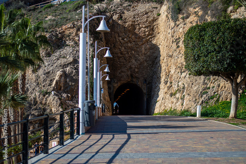 Morning walking on paths above rocks and through 