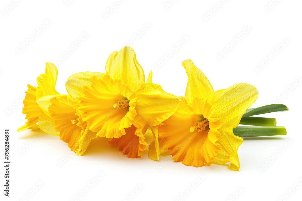 Isolated Yellow Trumpet Flower on White Background - Spring Daffodil in Gold Color