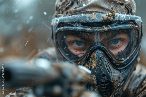 The intimate details of a firearm in the grip of an undistracted, resolute soldier photo