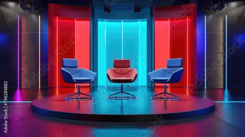 Modern Three-Dimensional Talkshow/Webinar Chairs for Business Backgrounds - Isolated Equipment photo