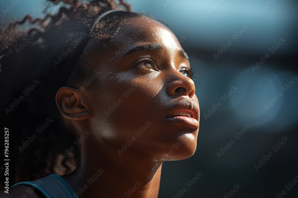 Generative AI illustration of focused tennis player on court ready for important championship league match Generative AI illustration of focused tennis player on court ready for important championship league match