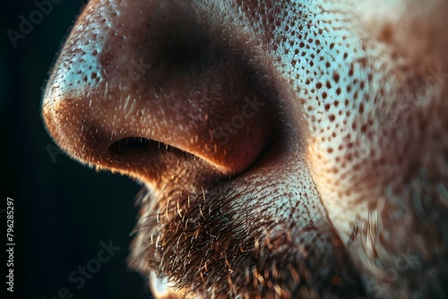 Macro shot of a human nose. Concept Human Anatomy, Close-up Photography, Body Parts, Macro Photography, Facial Features