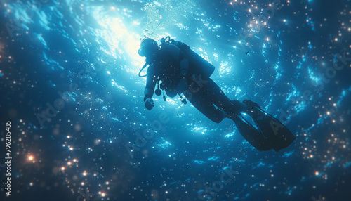 Adventurous scuba diver exploring the serene underwater world,generative ai © LomaPari2021