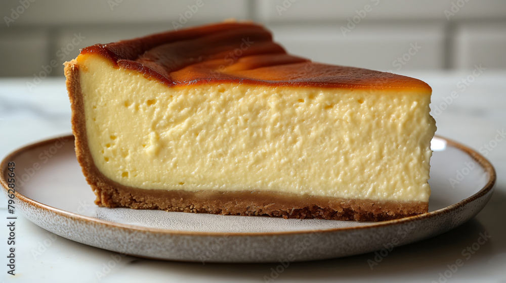 Velvety Cheesecake Slice On Plate With Caramelized Top, Perfect Dessert Detail Velvety Cheesecake Slice On Plate With Caramelized Top, Perfect Dessert Detail