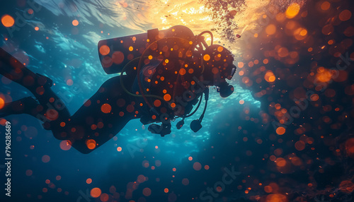 Adventurous scuba diver exploring the serene underwater world,generative ai