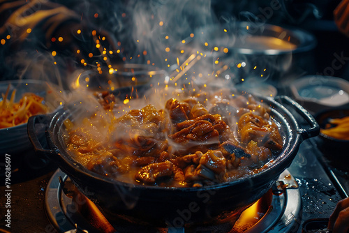 Generative AI Image of Hot Chicken Food in Bowl Pan on a Stove in the Kitchen