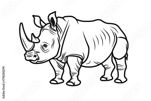 basic cartoon clip art of a Rhino, bold lines, no gray scale, simple coloring page for toddlers © twilight mist