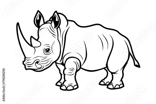 basic cartoon clip art of a Rhino  bold lines  no gray scale  simple coloring page for toddlers