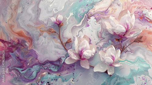 Fluid abstract expressionism, blooming flowers, Aesthetics colorful floral inspirational tenderness illustration, oil paint, Wall decoration photo, Generated AI.
