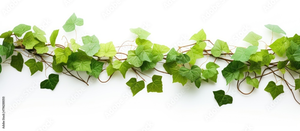 Close-Up of Lush Vine Leaves on White Background