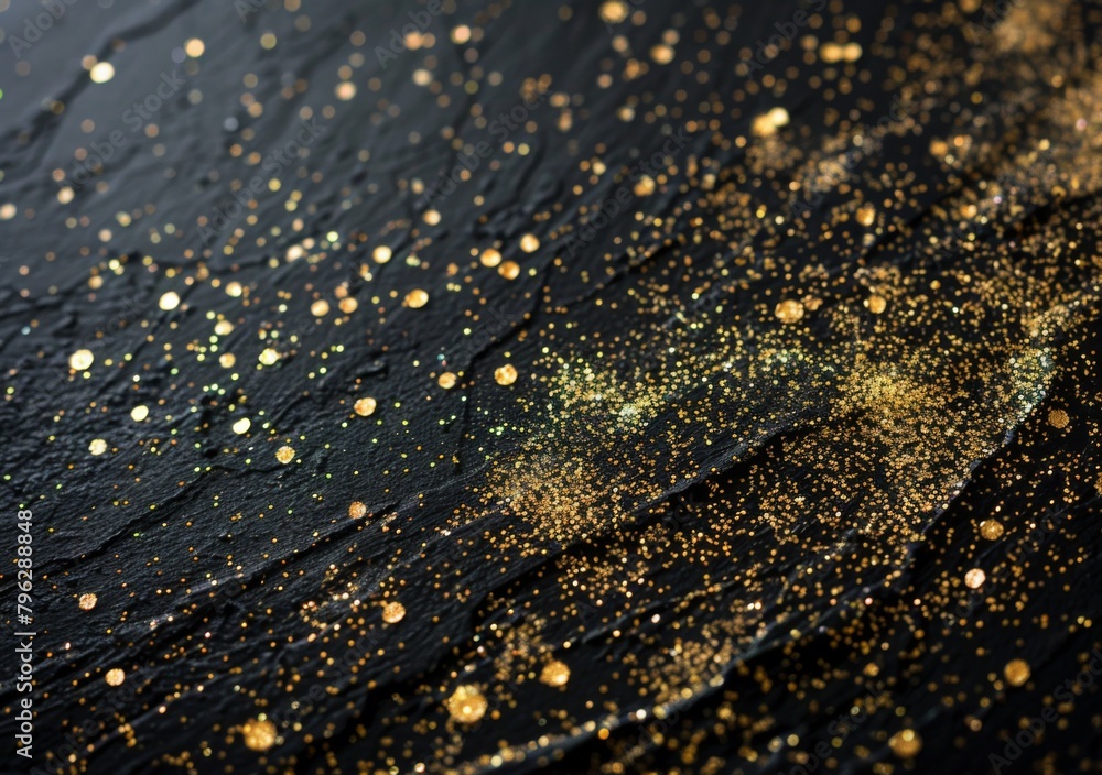 Black background with golden glitter particles Black background with golden glitter particles