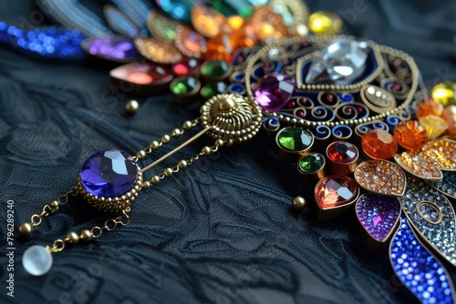 Close up of a colorful necklace on a black surface. Perfect for fashion and jewelry concepts