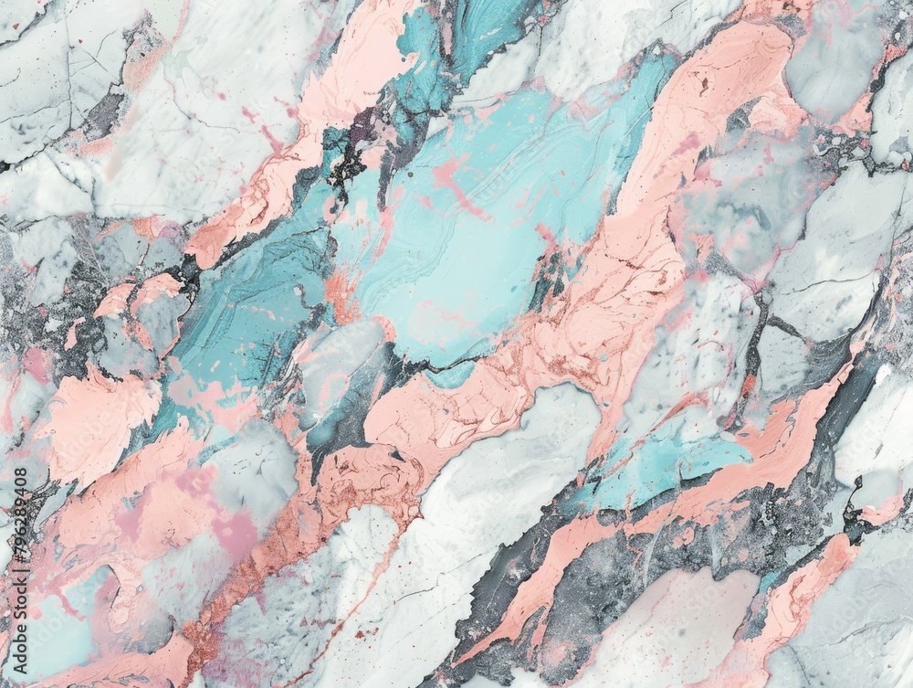 Serenity Swirls. Coral and Turquoise Marble Dreamscape with Textured Veins.