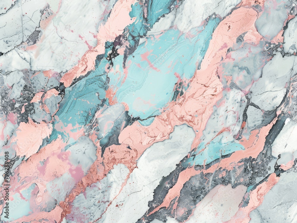 Naklejka premium Serenity Swirls. Coral and Turquoise Marble Dreamscape with Textured Veins.