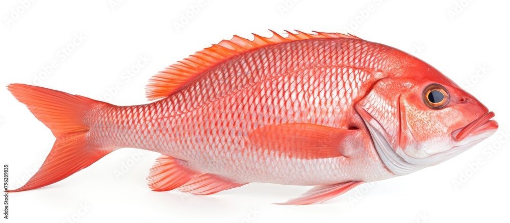 A vibrant close-up of a crimson fish against a plain white background A vibrant close-up of a crimson fish against a plain white background