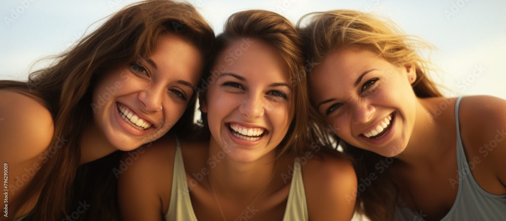 Three women posing happily for a photo